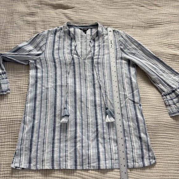 Nic+Zoe Blouse Womens Size Small Bell Sleeve Top White Multicolor Linen Blend - Picture 9 of 9